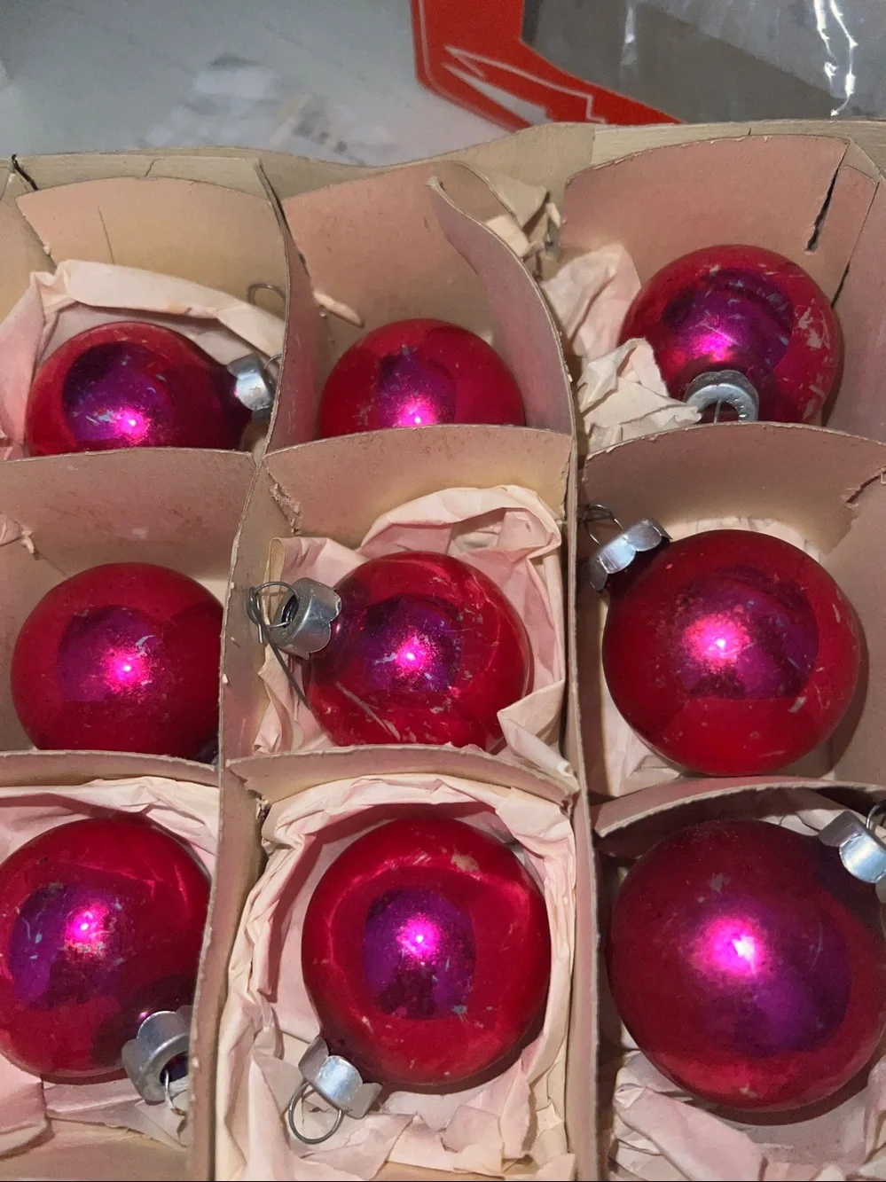 Vintage Mid Century hot pink mercury glass Christmas ornaments